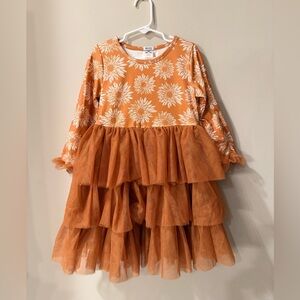 Orange Floral Tiered Kids Dress
